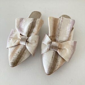 Anthropologie Farylrobin Amaral Neutral Fabric Stripped Slip On Mules Sz 37